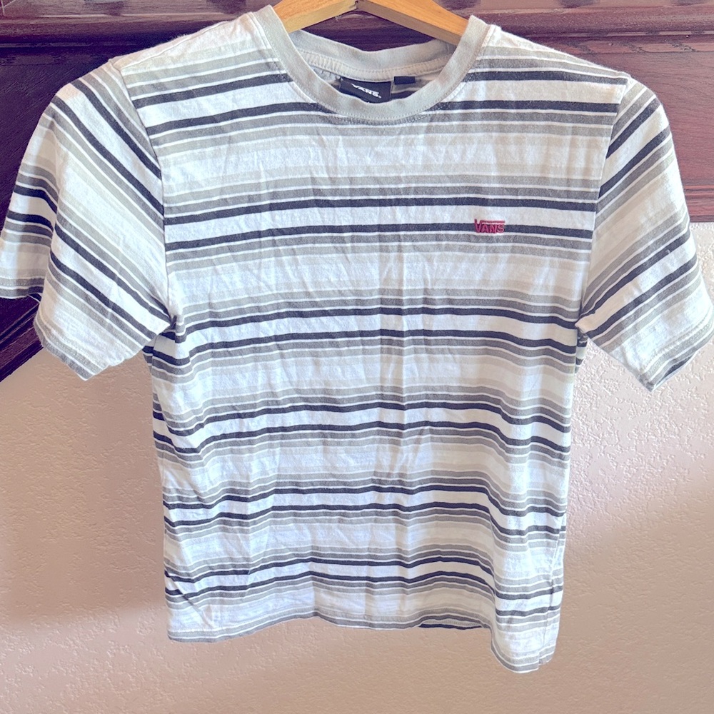 Vans Boys Size Large Striped Casual Short Sleeve 100% Cotton Skateboarding Tee